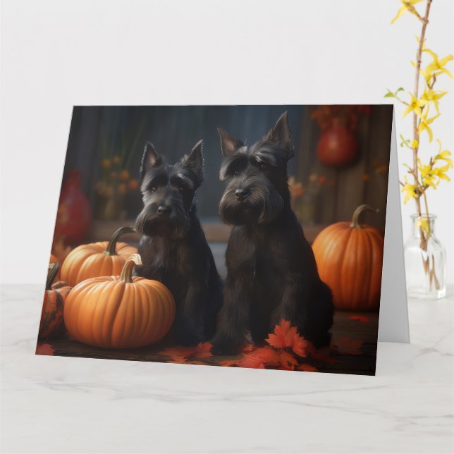 Scottish Terrier Puppy Autumn Delight Pumpkin Kort (Gul blomma)