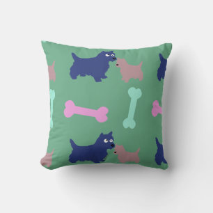 Scottish Terrier Puppy Bones Ljust grönt Pillow Kudde