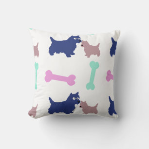 Scottish Terrier Puppy Bones Välj Färg Pillow Kudde