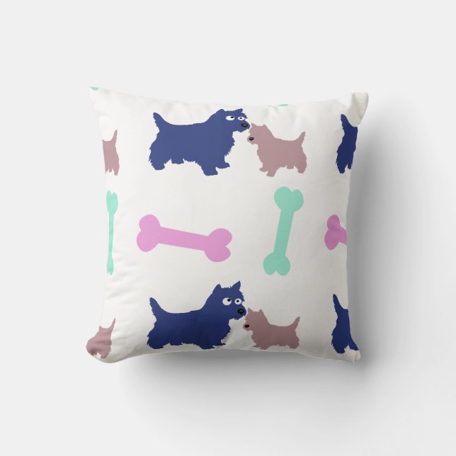 Scottish Terrier Puppy Bones Välj Färg Pillow Kudde (Framsida)