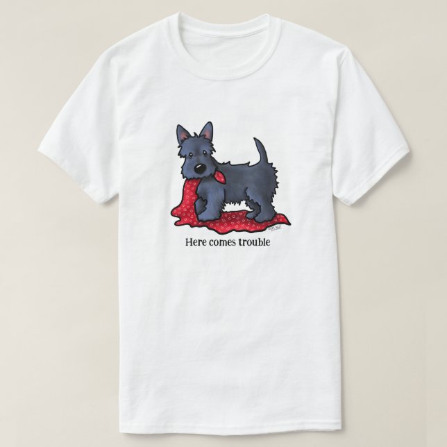 Scottish Terrier Puppy Trouble T Shirt (Design framsida)