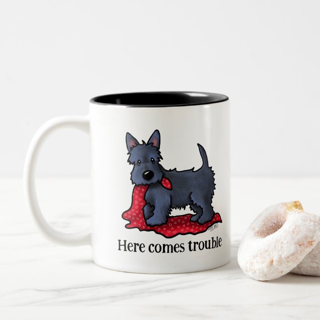 Scottish Terrier Puppy Trouble Två-Tonad Mugg (Med munk)