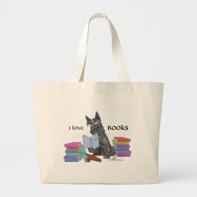 Scottish Terrier Reading Bokar Jumbo Tygkasse (Framsidan)
