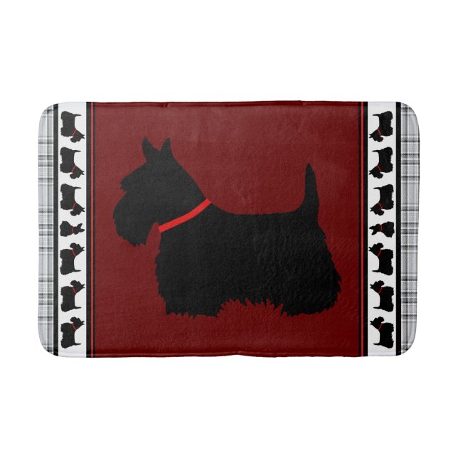 Scottish Terrier/red collar/grått plaid, röd Badrumsmatta (Framsidan)