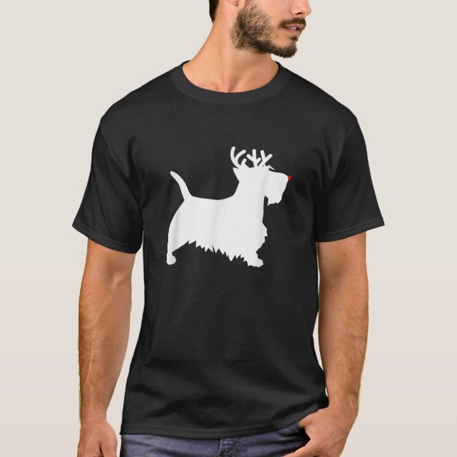 Scottish Terrier Reindeer Christmas Dog Scottie  T Shirt (Framsida)