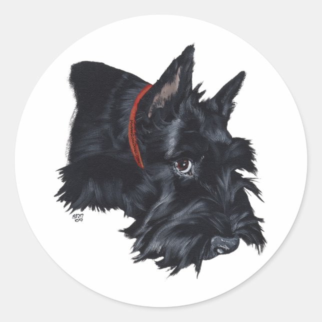 Scottish Terrier Resting Runt Klistermärke (Framsida)