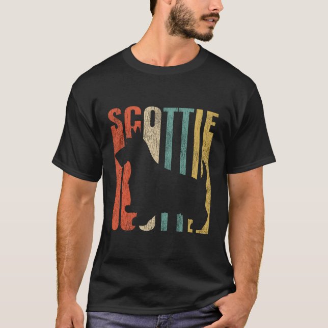Scottish Terrier Retro 1970'S Hund Scottie Cracks T Shirt (Framsida)