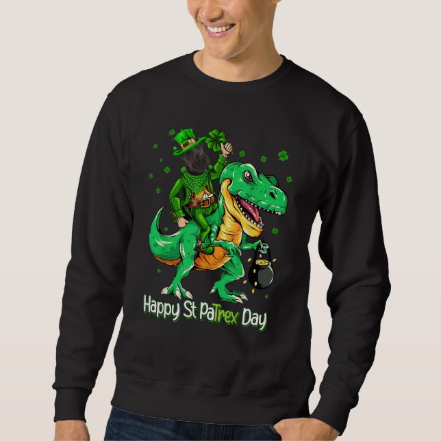 Scottish Terrier Riding Dinosaur Patricks Day Sham Lång Ärmad Tröja (Framsida)