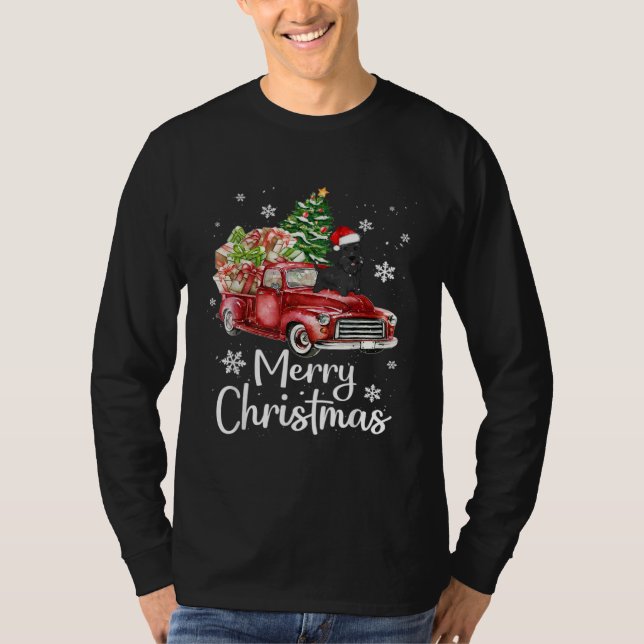 Scottish Terrier Riding Red Truck Xmas Merry Chris T Shirt (Framsida)