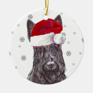 Scottish Terrier - Santa Hat jul Bauble Julgransprydnad Keramik