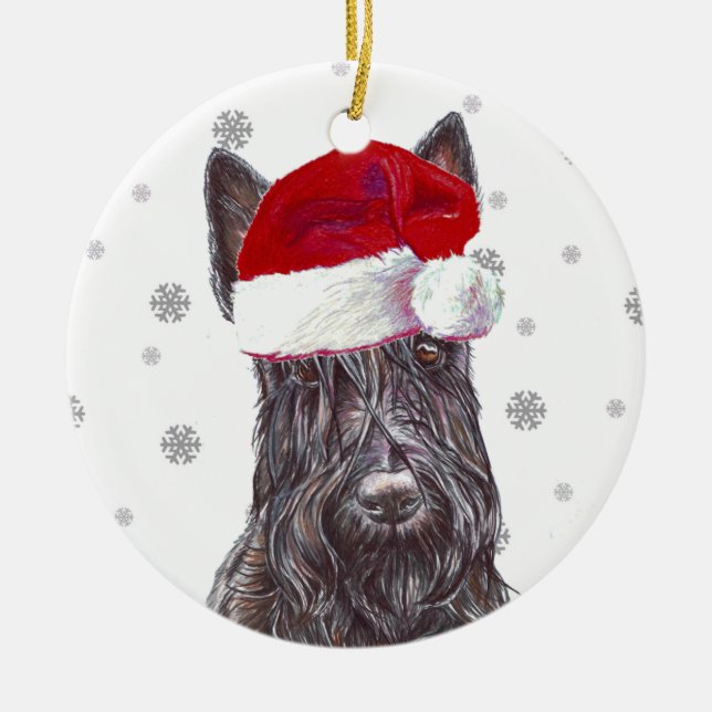 Scottish Terrier - Santa Hat jul Bauble Julgransprydnad Keramik (Framsidan)