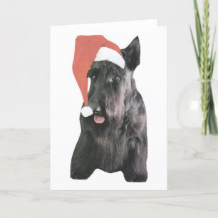 Scottish Terrier Santa Hat jul Helgkort