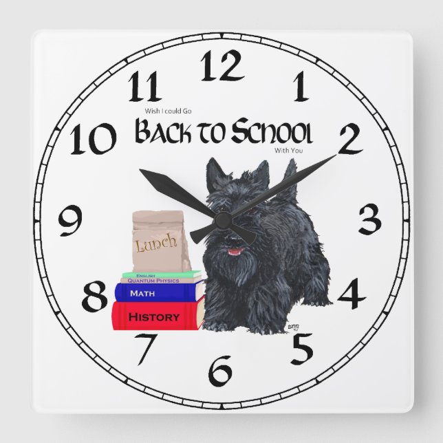 Scottish Terrier School Clock Fyrkantig Klocka (Framsida)