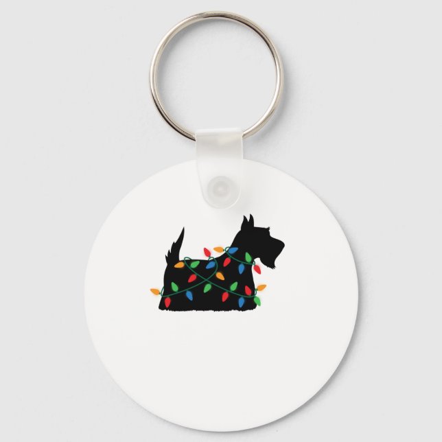 Scottish Terrier Scottie Hund jul Ljus Gift Nyckelring (Framsida)