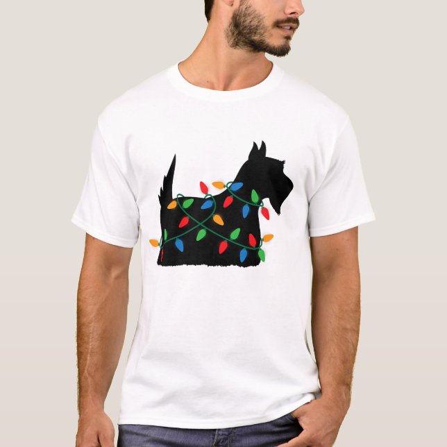Scottish Terrier Scottie Hund jul Ljus Gift T Shirt (Framsida)