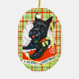 Scottish Terrier Scottie Hund med gåva och betalt Julgransprydnad Keramik