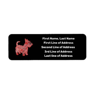 Scottish Terrier Scottie Hund Red Grid Adress Returadress Etikett