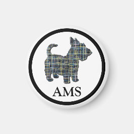 Scottish Terrier Scottie Hund Silhouette Y&B Grid Magnet
