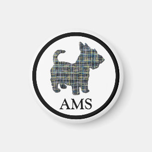 Scottish Terrier Scottie Hund Silhouette Y&B Grid Magnet