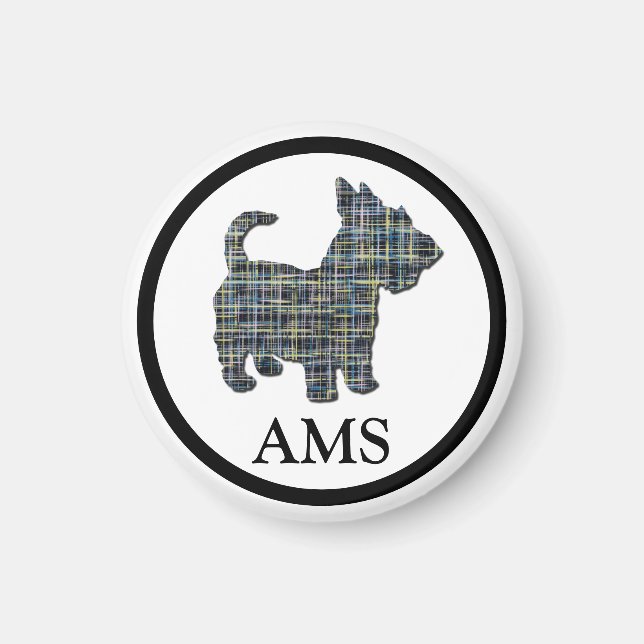 Scottish Terrier Scottie Hund Silhouette Y&B Grid Magnet (Framsidan)