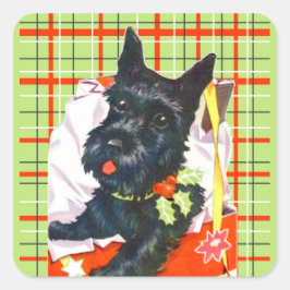Scottish Terrier Scottie med grönt-klistermärken Fyrkantigt Klistermärke