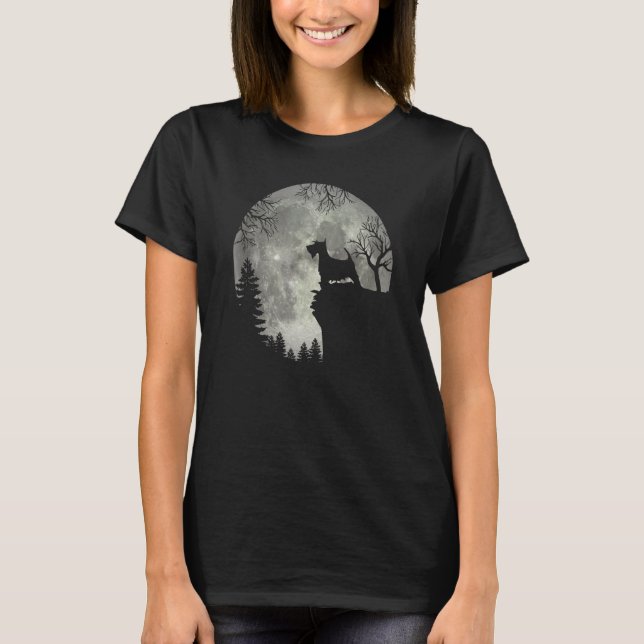Scottish Terrier Scottie och Måne Halloween T Shirt (Framsida)