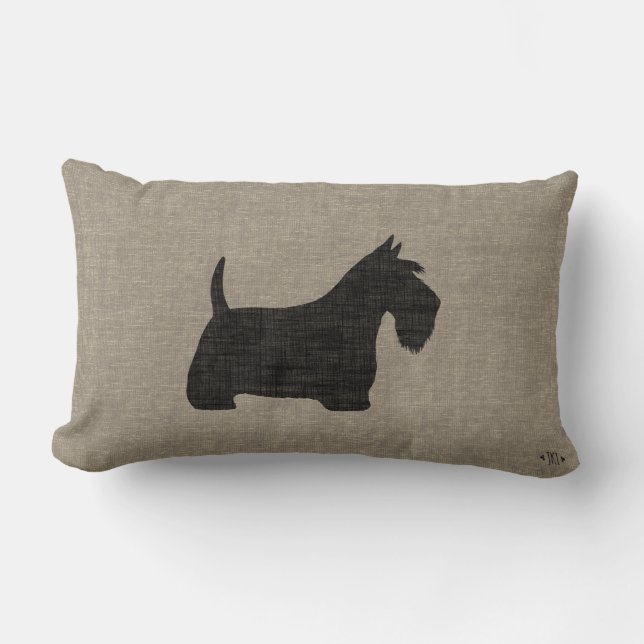 Scottish Terrier Scottie Silhouette Faux Linen Lumbarkudde (Framsida)