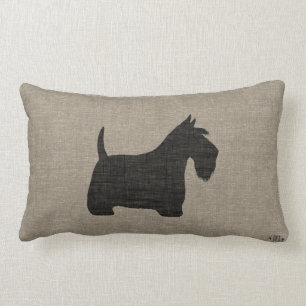 Scottish Terrier Scottie Silhouette Faux Linen Lumbarkudde