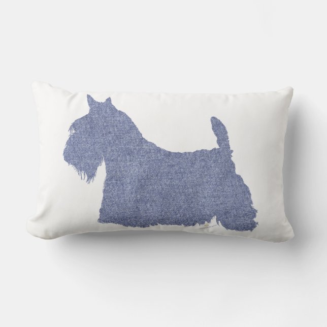 Scottish Terrier Silhouette i Denim Lumbarkudde (Framsida)