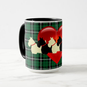 Scottish Terrier silhouette, Kelly grönt plaid Mugg