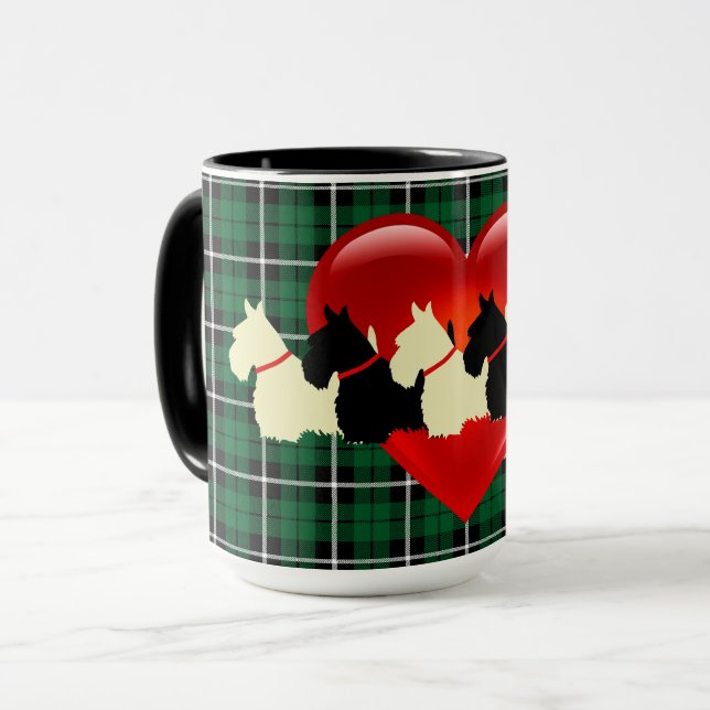 Scottish Terrier silhouette, Kelly grönt plaid Mugg (Framsida vänster)