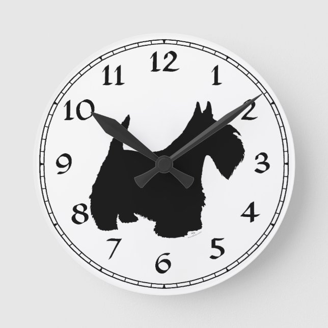 Scottish Terrier Silhouette Rund Klocka (Framsida)