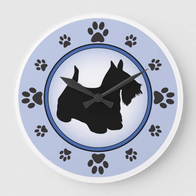 Scottish Terrier Silhouette Stor Klocka (Framsida)