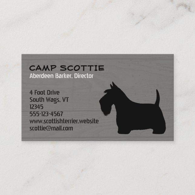 Scottish Terrier Silhouette Wood Grain Stil Visitkort (Framsida)