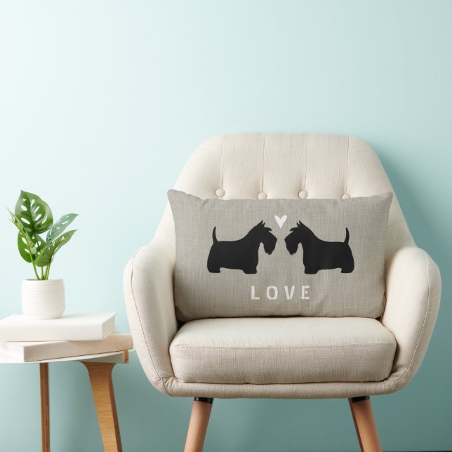 Scottish Terrier Silhouettes med hjärta och text Lumbarkudde (Stol)