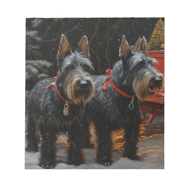 Scottish Terrier Snowy Sleigh juldeeller Anteckningsblock (Framsida)