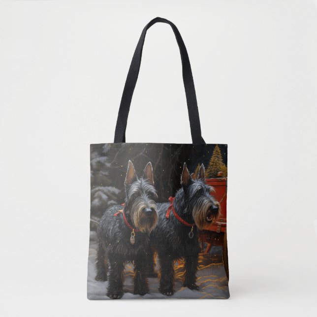 Scottish Terrier Snowy Sleigh juldeeller Tygkasse (Framsida)