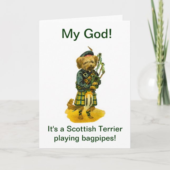 Scottish Terrier som spelar Bagpipes Humor Birthda Kort (Framsida)