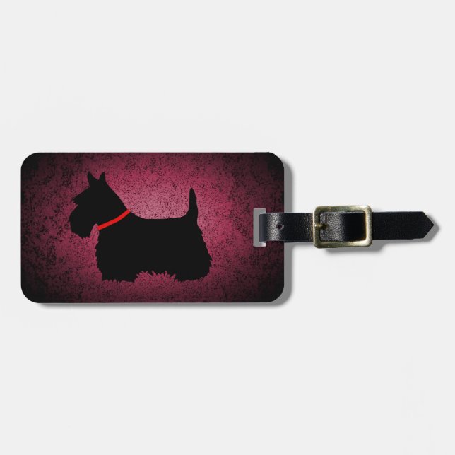 Scottish Terrier, svart silhuette, granit rosa Bagagebricka (Horisontell Framsida)