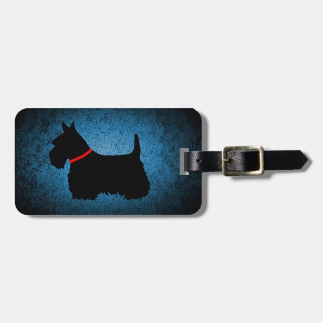 Scottish Terrier, svart silhuette, granitblått Bagagebricka (Horisontell Framsida)