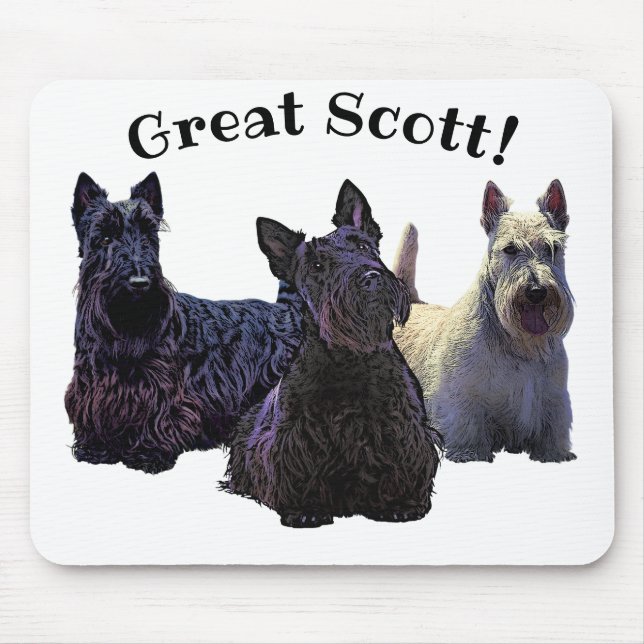 Scottish Terrier svartvit trio, Underbarare Scott! Musmatta (Framsidan)