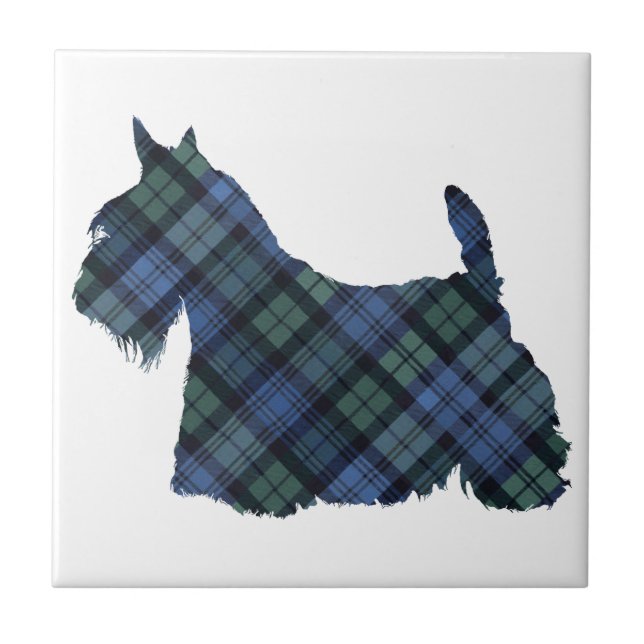 Scottish Terrier Tartan Silhouette Kakelplatta (Framsidan)