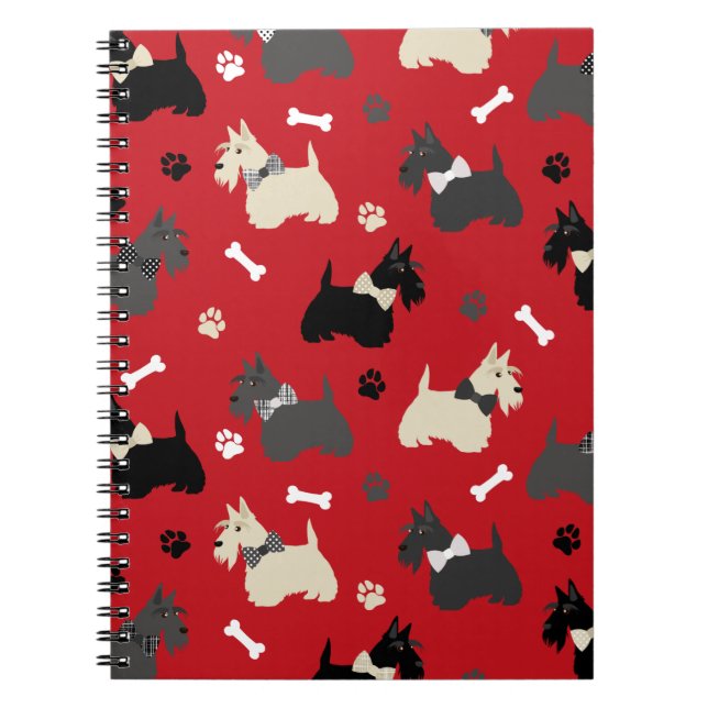 Scottish Terrier Tass och Bones Red Anteckningsbok (Framsidan)