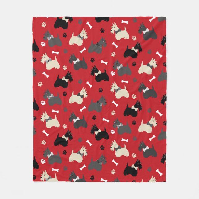 Scottish Terrier Tass och Bones Red Fleecefilt (Framsidan)