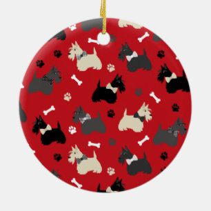 Scottish Terrier Tass och Bones Red Julgransprydnad Keramik