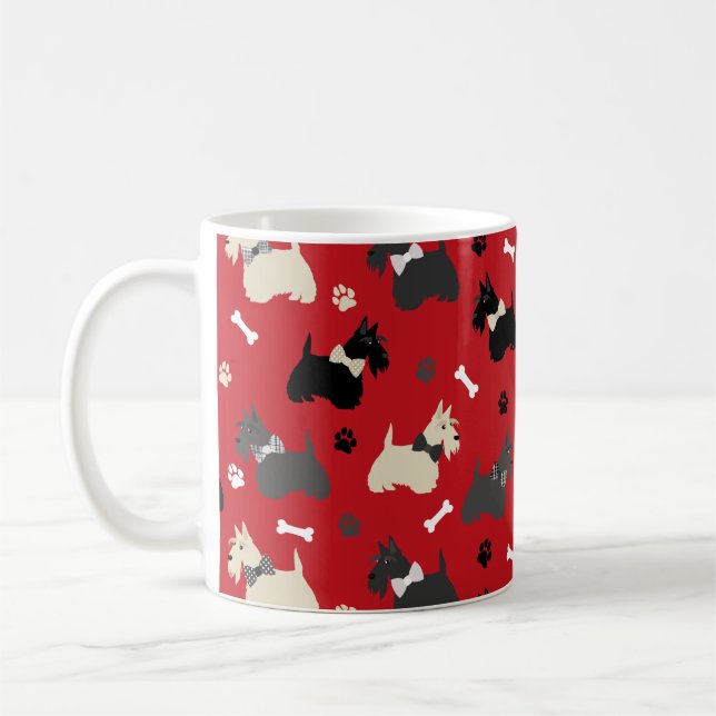 Scottish Terrier Tass och Bones Red Kaffemugg (Vänster)
