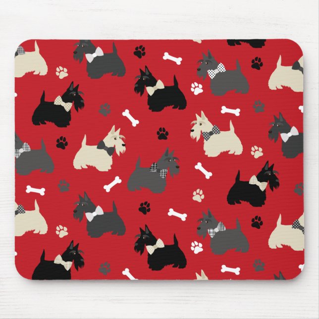 Scottish Terrier Tass och Bones Red Musmatta (Framsidan)