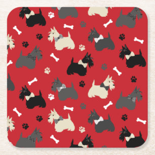 Scottish Terrier Tass och Bones Red Underlägg Papper Kvadrat