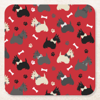 Scottish Terrier Tass och Bones Red Underlägg Papper Kvadrat