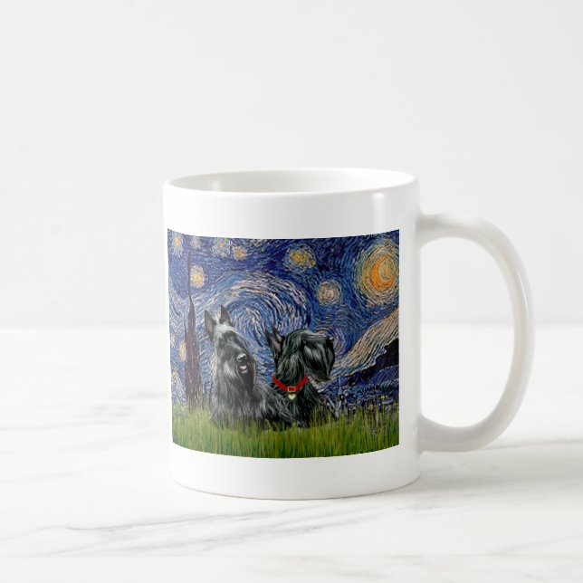 Scottish Terrier (två svarta) - Starry Natt Kaffemugg (Höger)